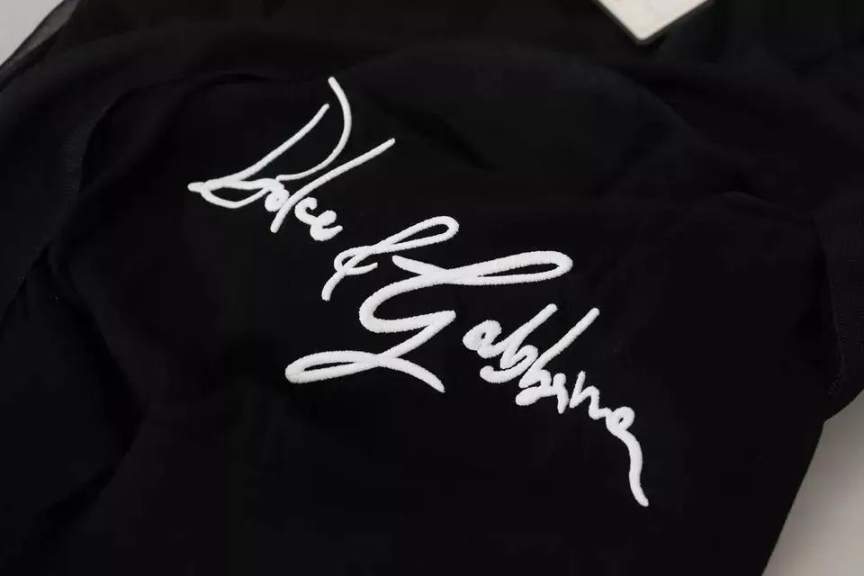 Dolce & gabbana pull noir en polyester pour homme avec broderie blanche cursive logo à capuche
