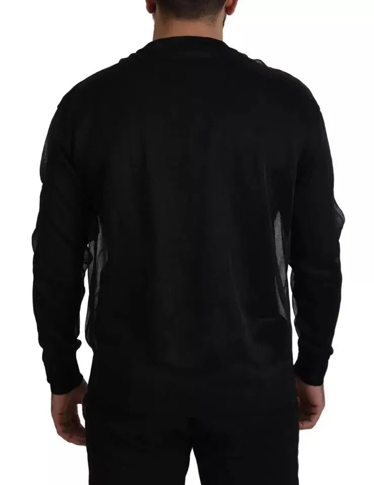 Pull over dolce & gabbana noir en polyester pour homme avec panneaux en mesh transparents sur les côtés