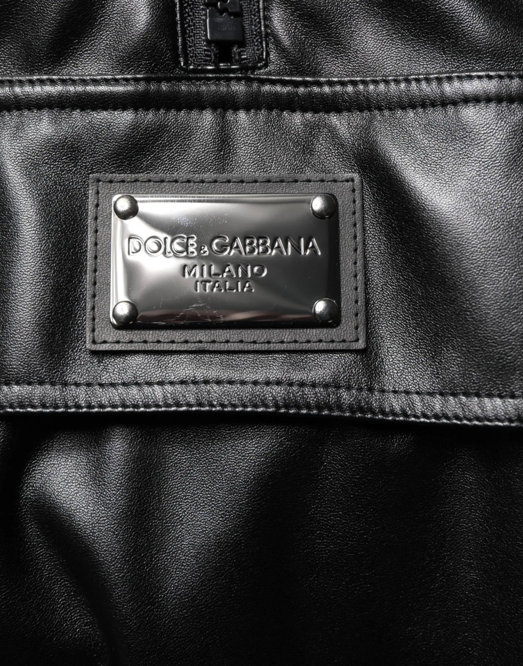 Blouson bomber dolce & gabbana noir en polyester avec plaque métallique logo milano italia