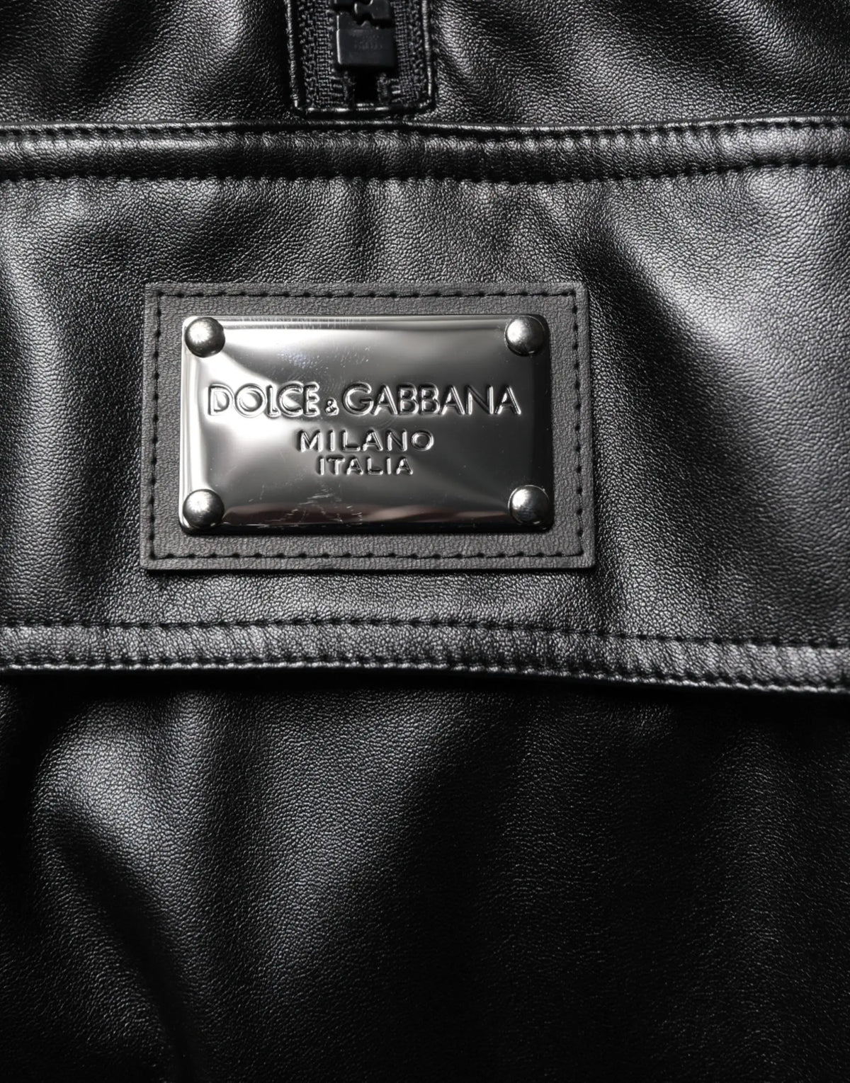 Blouson bomber dolce & gabbana noir en polyester avec plaque métallique logo milano italia