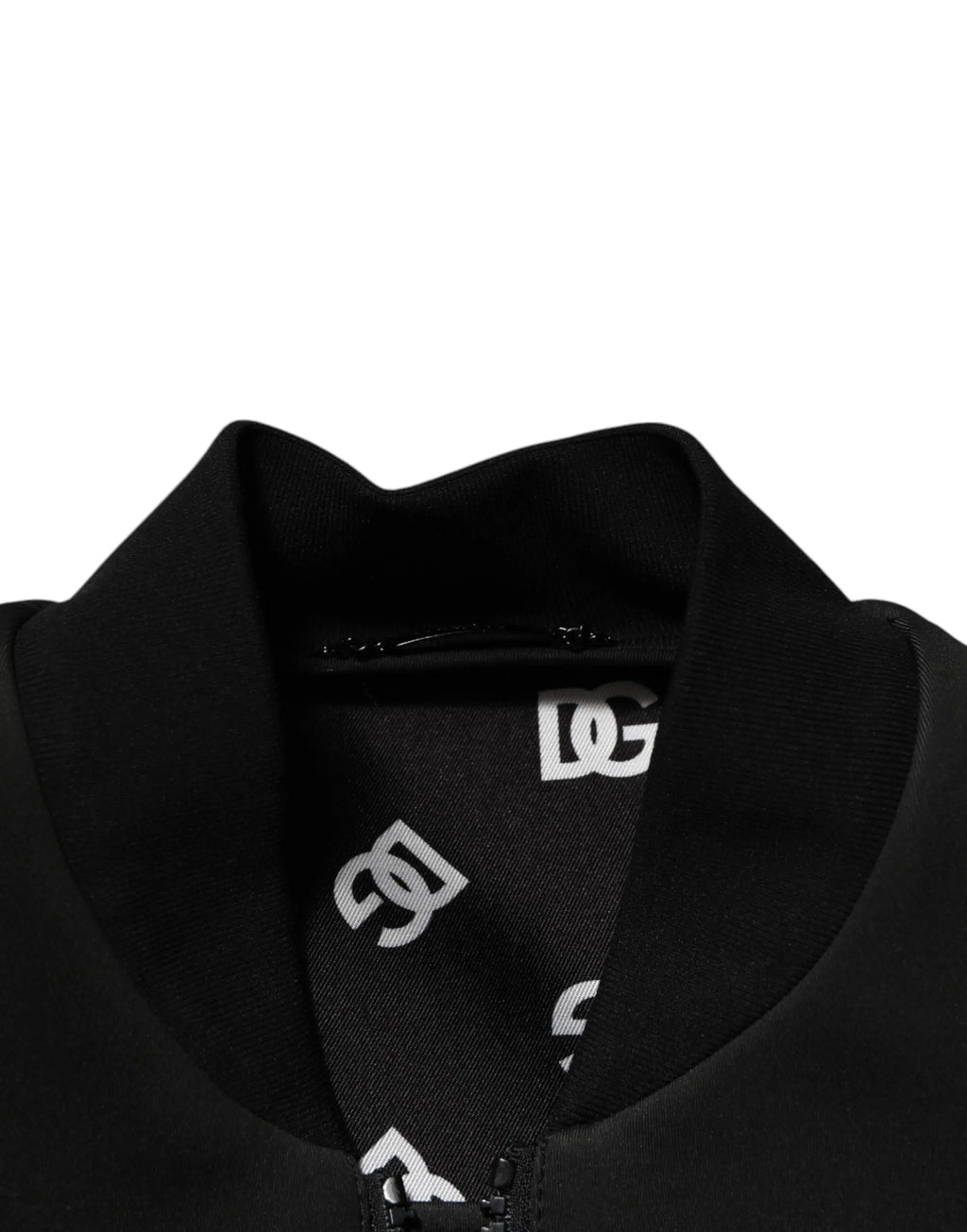 Dolce & gabbana bomber noir en polyester avec logo plaque et doublure intérieure à motif logo blanc