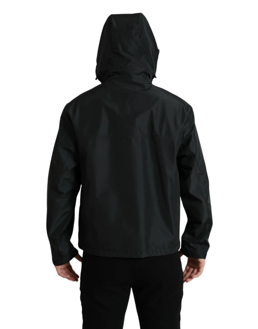 Veste à capuche noire dolce gabbana en polyester avec plaque logo tissu résistant à l’eau et design minimaliste