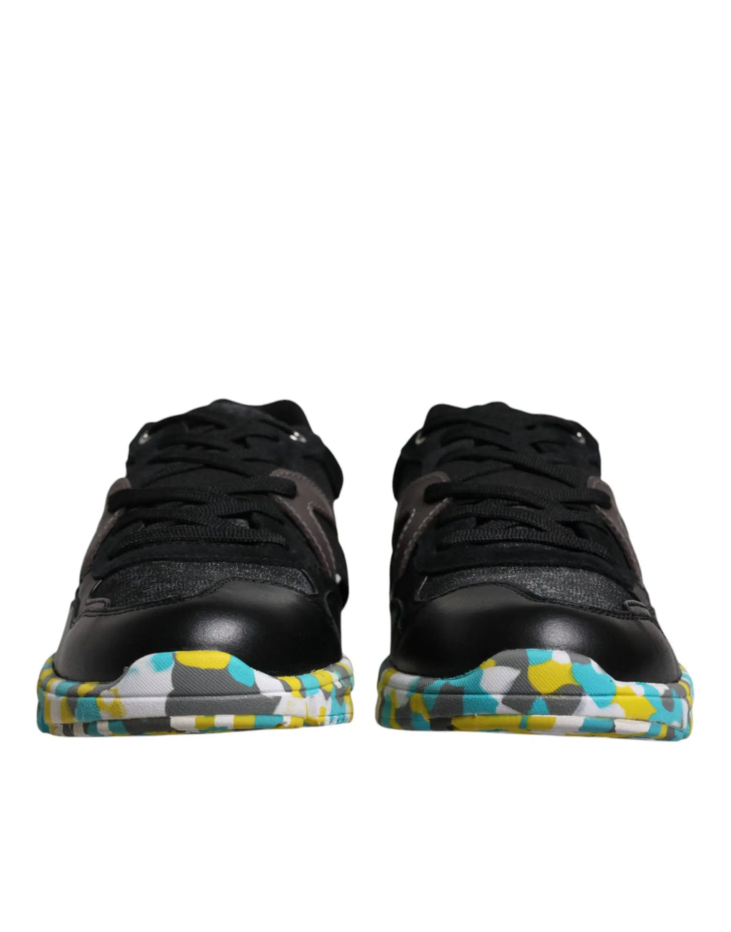 Baskets basses pour homme dolce & gabbana en polyester noir avec semelles géométriques multicolores vibrantes