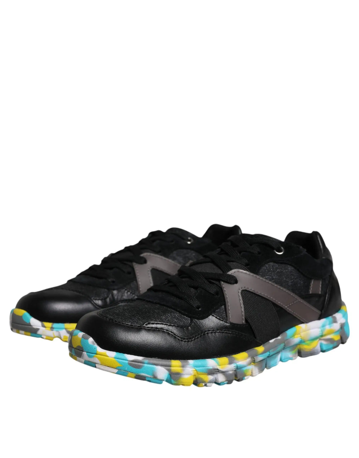 Dolce & gabbana baskets basses homme en polyester noir et gris avec semelle multicolore en caoutchouc vif