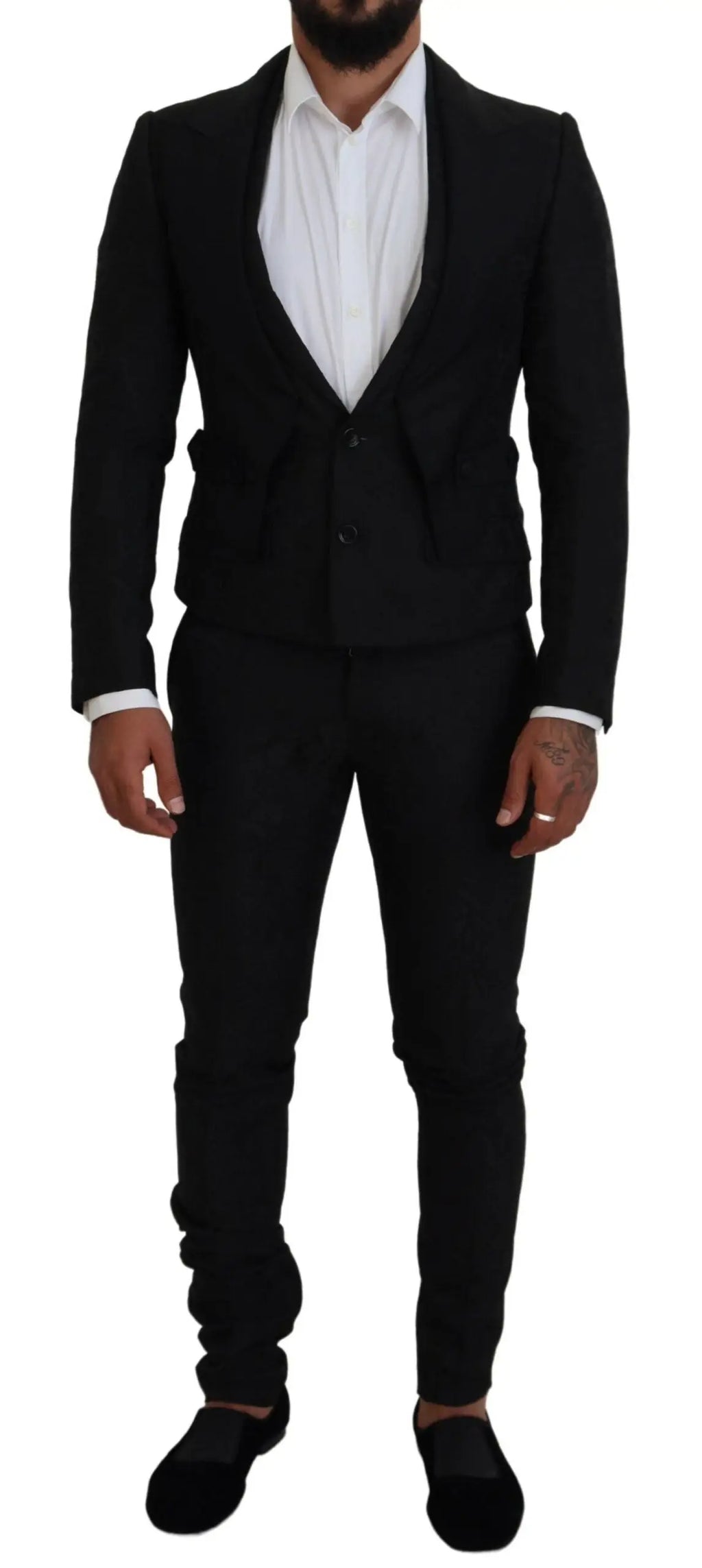 Dolce & gabbana costume homme noir polyester 2 pièces martini avec gilet trois boutons et chemise blanche