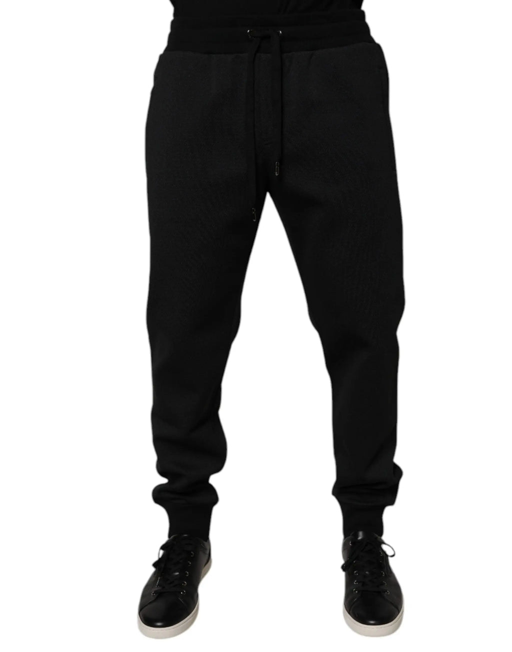 Dolce gabbana pantalon jogger homme noir en polyester avec taille à cordon et poignets côtelés