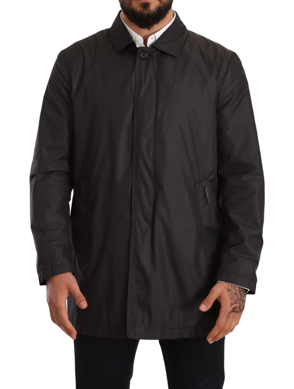 Trench coat noir dolce et gabbana pour homme en polyester avec col classique et fermeture à boutons