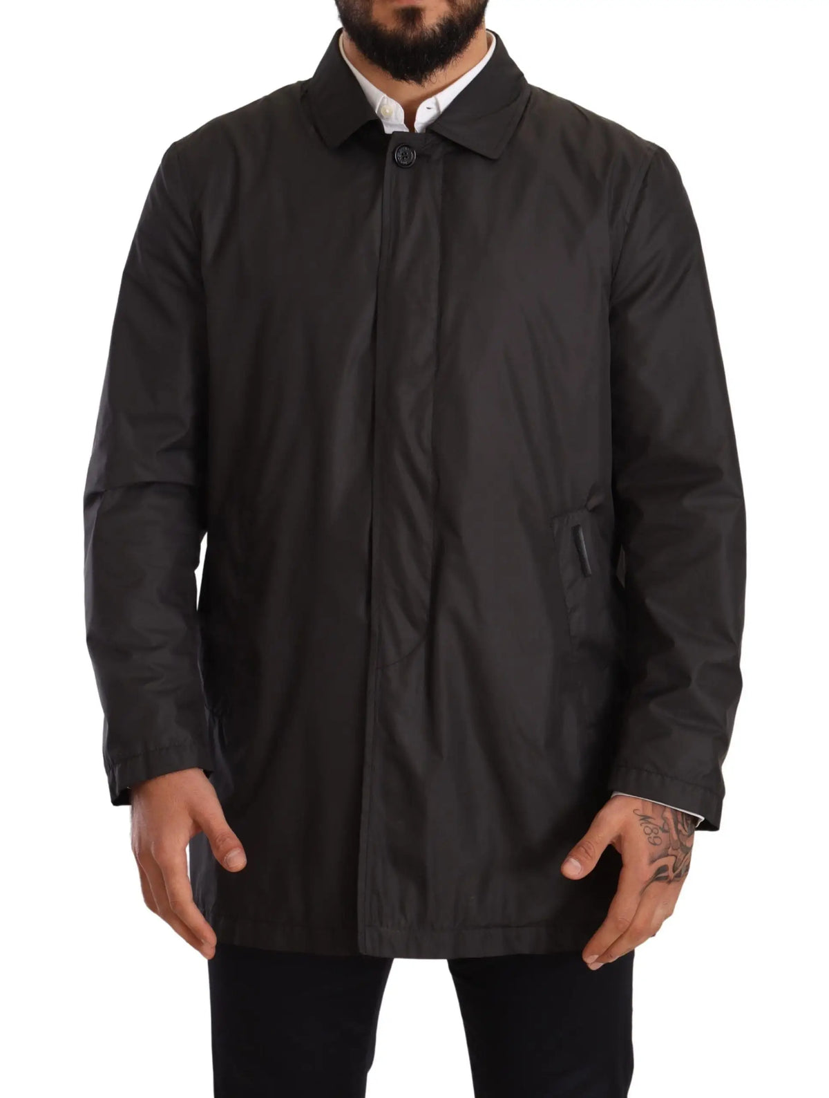 Trench coat noir dolce et gabbana pour homme en polyester avec col classique et fermeture à boutons