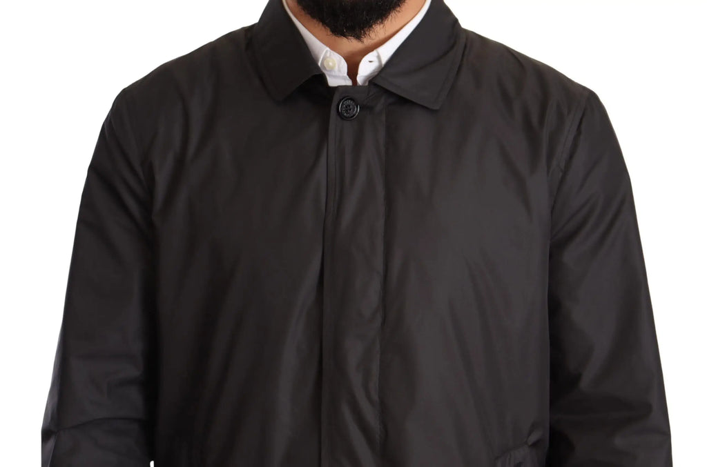 Dolce & gabbana veste trench coat homme noir en polyester avec col net et texture subtile
