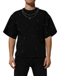 Dolce & gabbana t-shirt noir en polyester avec embellissements argentés en forme de clous répartis sur le tissu