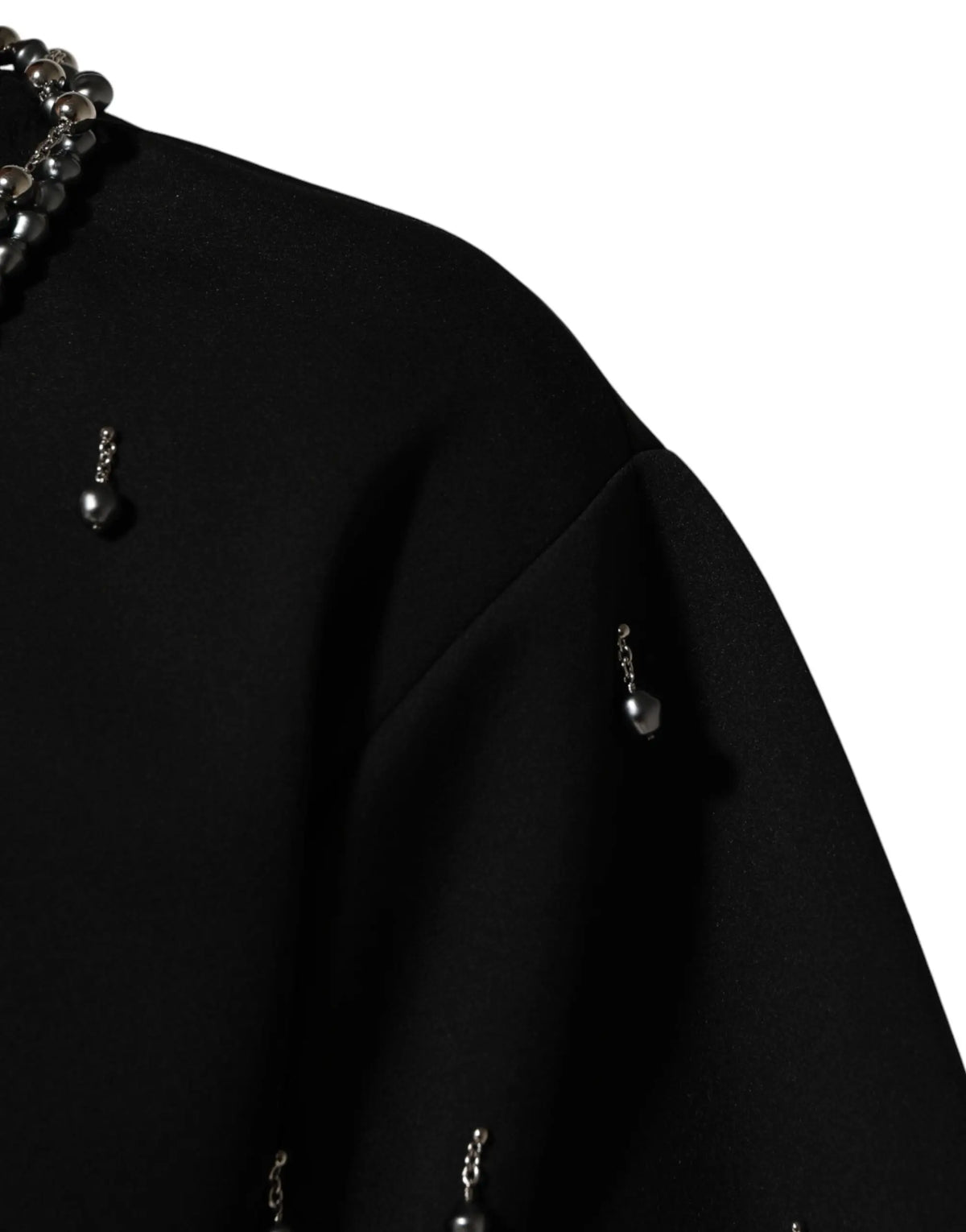 Dolce & gabbana t-shirt noir en polyester avec top en satin et embellissements de chaînes argentées et perles pendantes