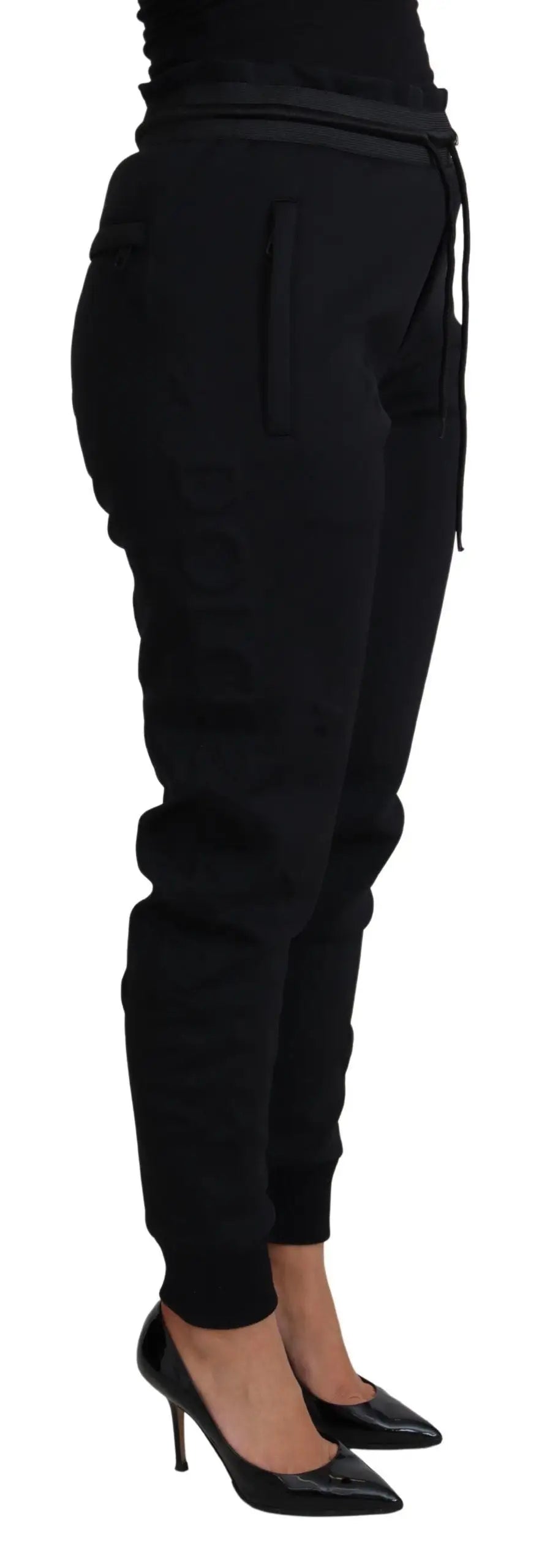Pantalon jogger noir dolce & gabbana en polyester néoprène à coupe ajustée avec cordon de serrage et poignets côtelés