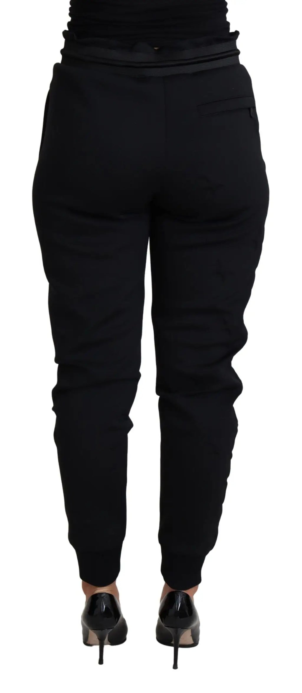 Pantalon jogger noir dolce & gabbana en néoprène polyester avec taille côtelée et poignets élastiques