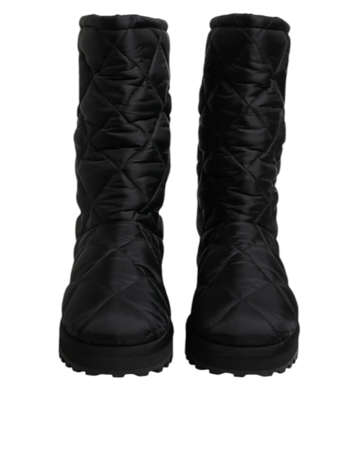 Dolce & Gabbana bottes d’hiver rembourrées mi-mollet noires en polyester avec finition satinée brillante et couture losange
