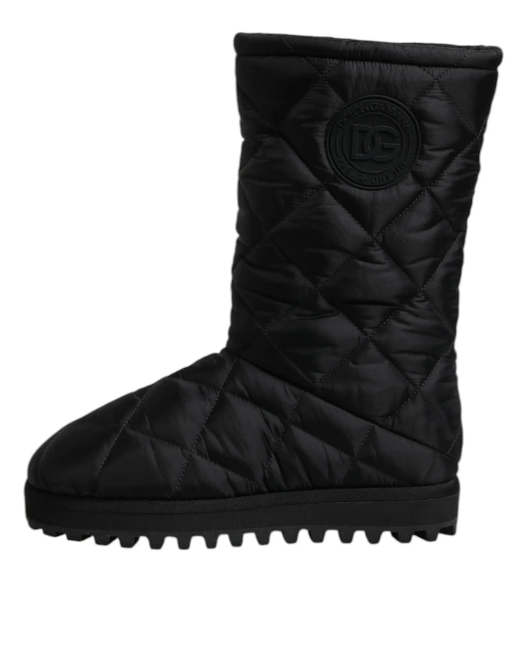 Dolce & gabbana bottes d hiver mi mollet noires en polyester matelassé avec motif losange et logo circulaire