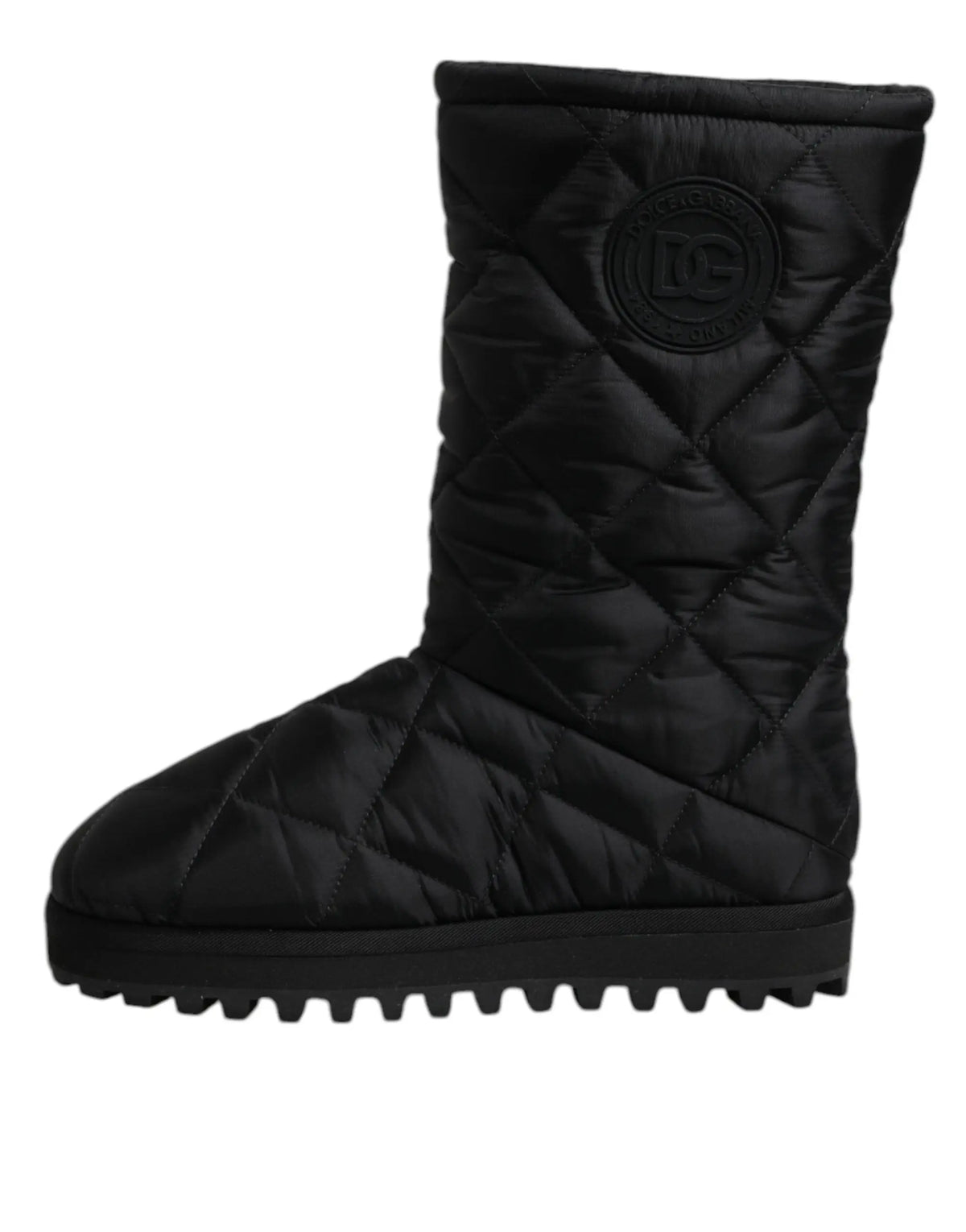 Dolce & gabbana bottes d hiver mi mollet noires en polyester matelassé avec motif losange et logo circulaire