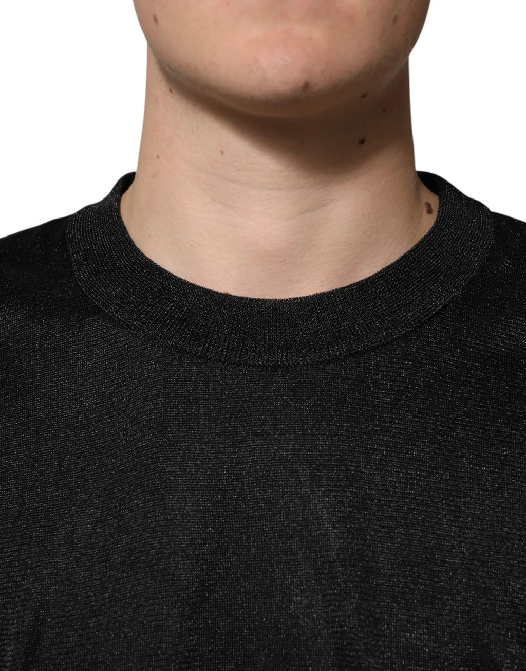 Dolce & gabbana pull en polyester noir à col rond en maille texturée pour homme