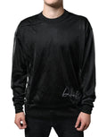 Dolce & gabbana sweat-shirt noir en polyester à manches longues en velours avec logo brodé sur la poitrine gauche
