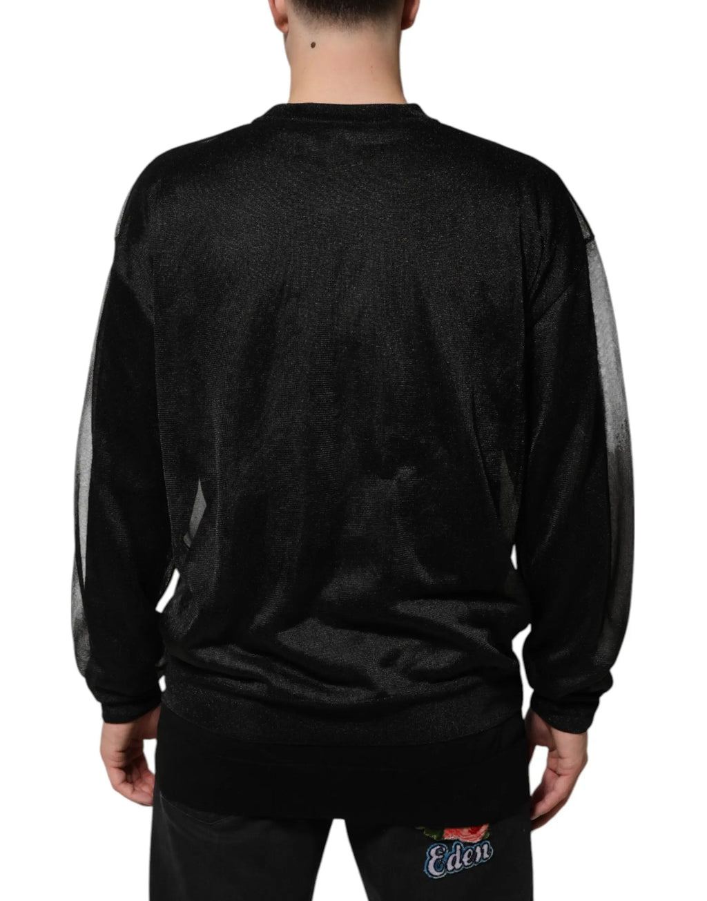 Dolce & gabbana sweat-shirt noir en polyester avec panneaux en mesh transparent sur les manches et fini texturé subtil