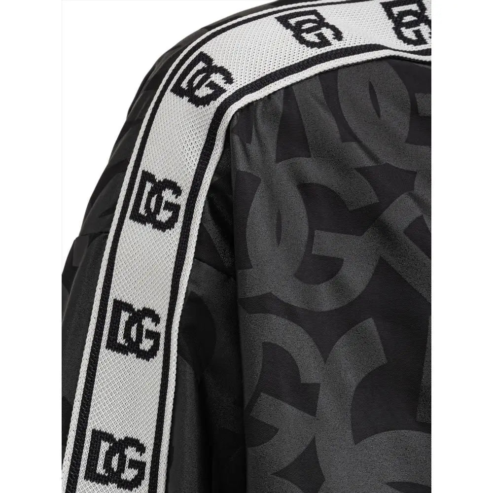 Sweatshirt dc noir et gris avec bande côtelée blanche et logo dc répétitif sur veste dolce gabbana en polyester
