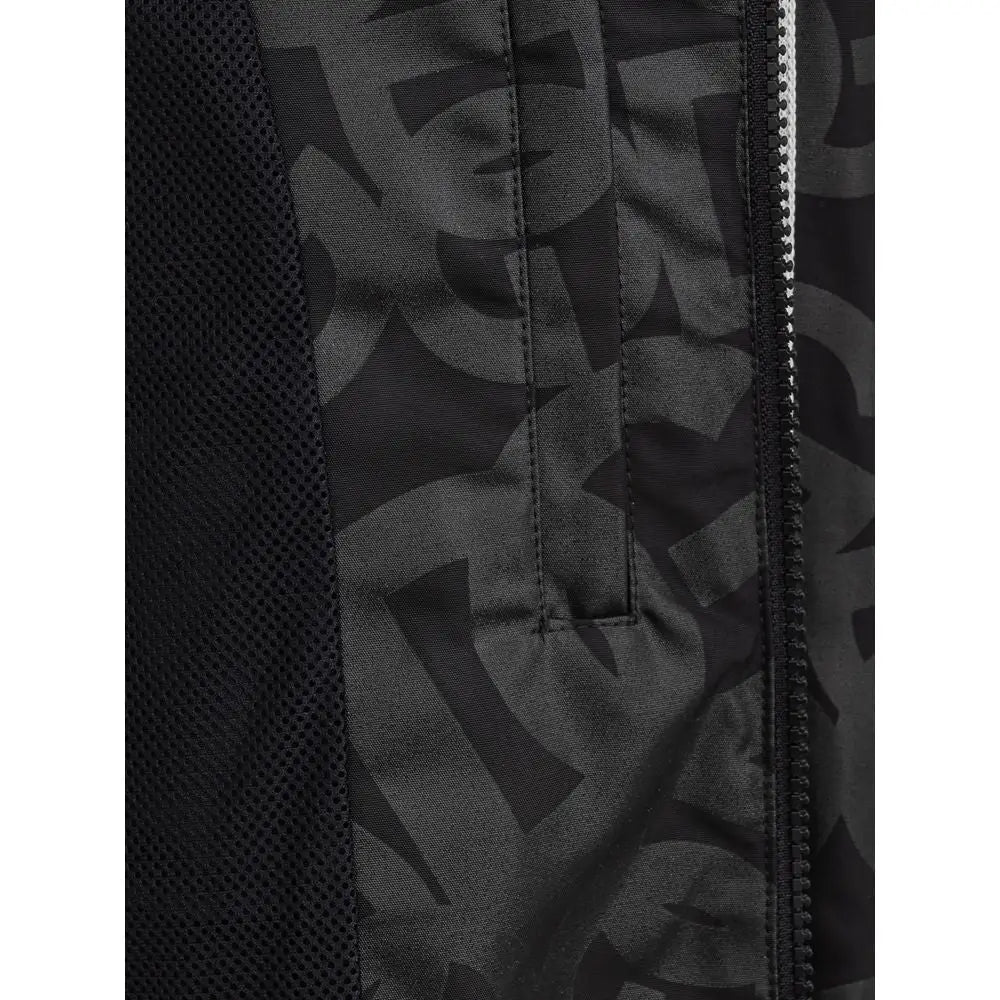 Veste noire dolce & gabbana en polyester avec logo répété et panneaux en maille sur le côté