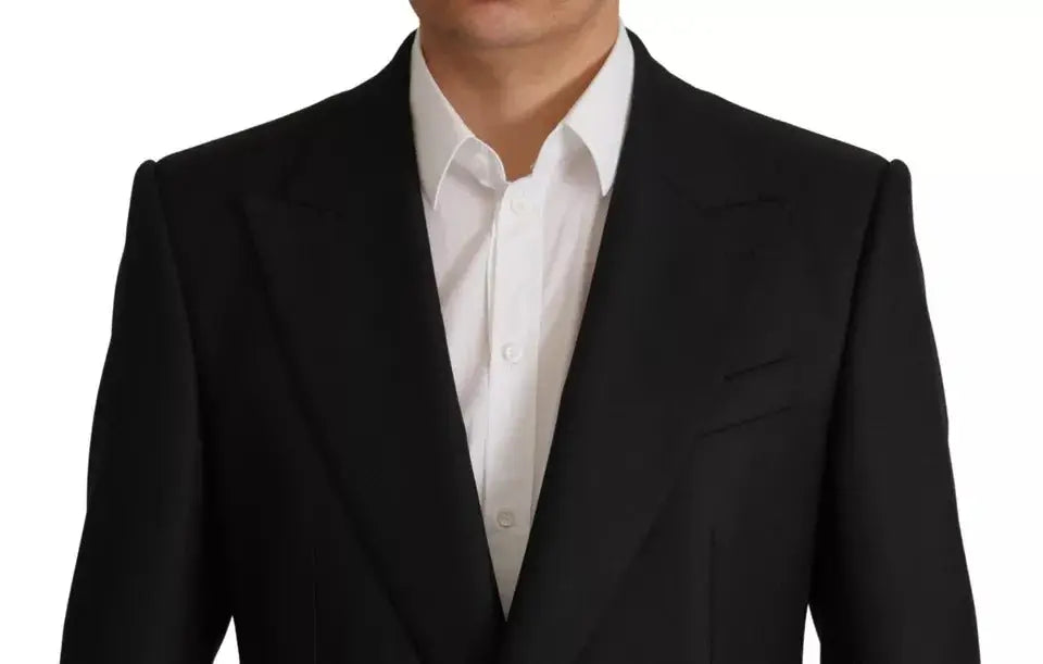 Veste blazer dolce & gabbana noire en polyester avec col à revers portée sur chemise blanche