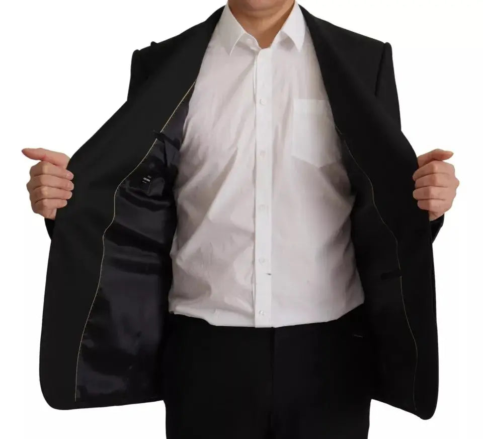 Blazer noir Dolce & Gabbana en polyester avec coupe cintrée et doublure intérieure satinée