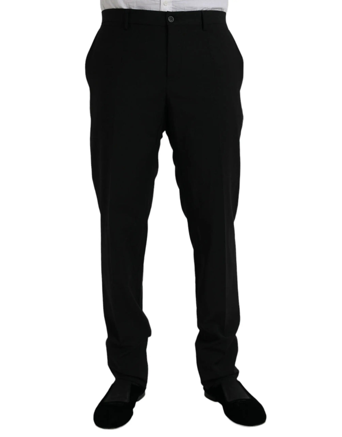 Pantalon formel noir dolce & gabbana en polyester avec coupe droite élégante et plis subtils pour costume 3 pièces staff