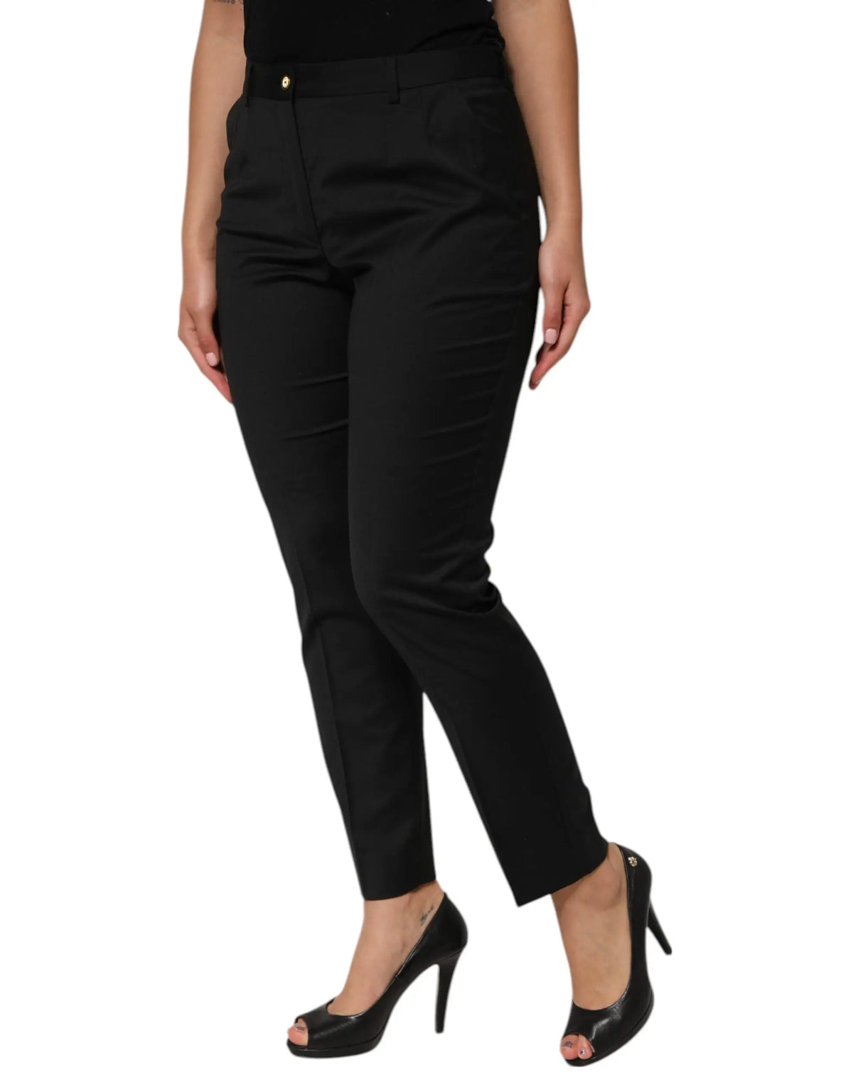 Pantalon femme noir dolce & gabbana en polyester avec coupe droite et plis subtils à la taille