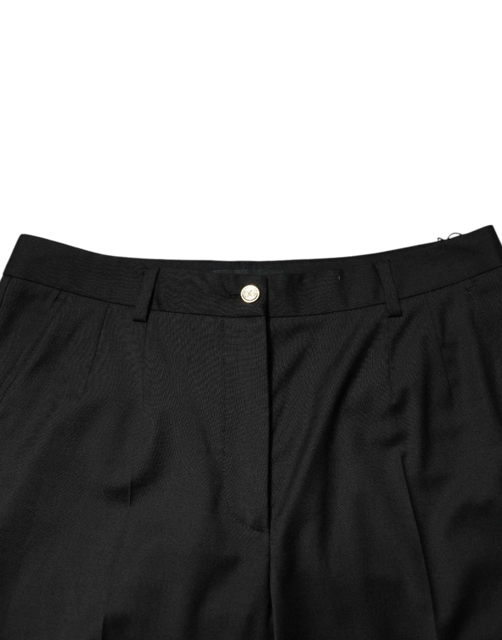 Pantalon femme noir en polyester de dolce & gabbana avec coupe ajustée et bouton argenté à la taille