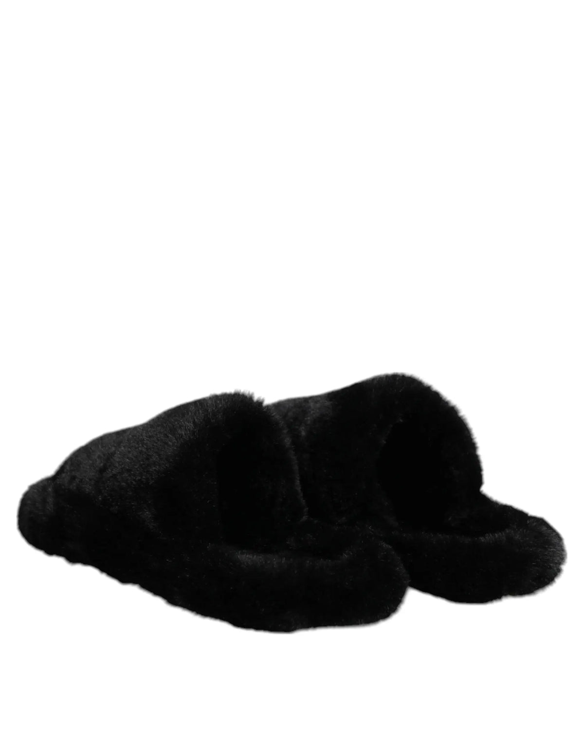 Dolce & gabbana slides noires en velours polyester avec fourrure synthétique douce et design à bout ouvert