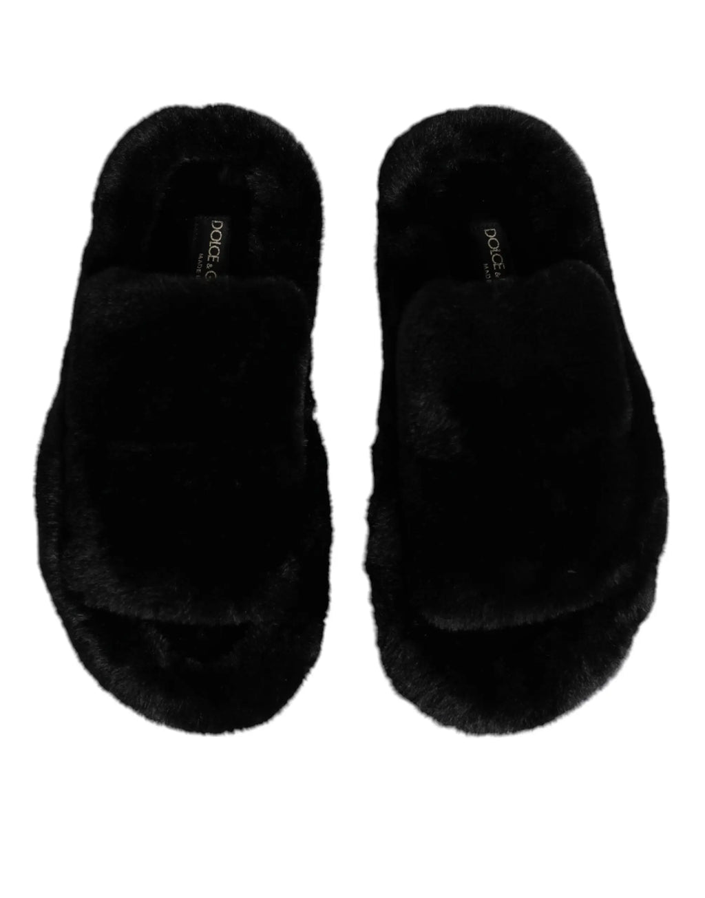Dolce & gabbana noir polyester velours mules en fausse fourrure douce et luxueuse pour un confort cocooning