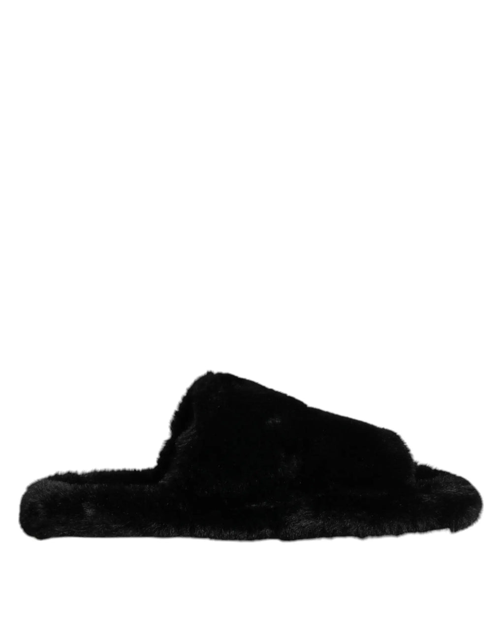Dolce & gabbana noir polyester velours slide sandal avec fausse fourrure douce et conception ouverte aux orteils
