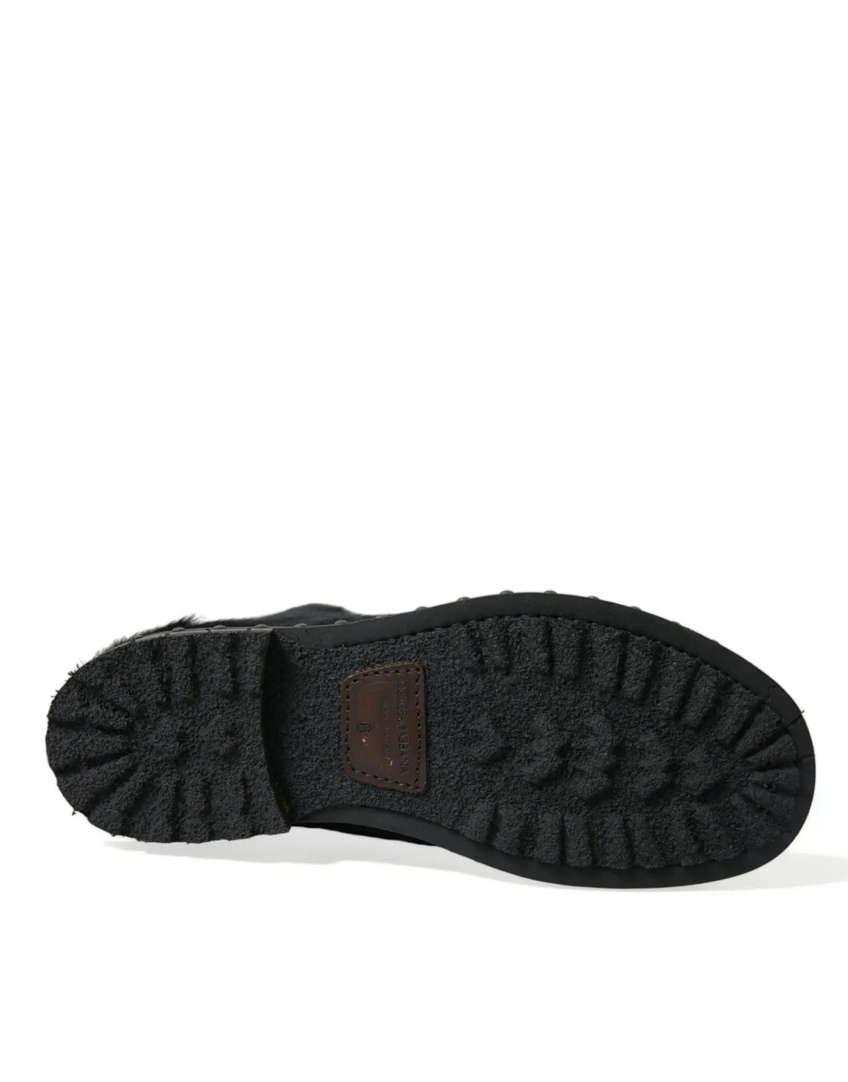 Semelle en caoutchouc noir avec motif profond et patch en cuir marron dallas amp gabbana bottes en cuir mi-mollet