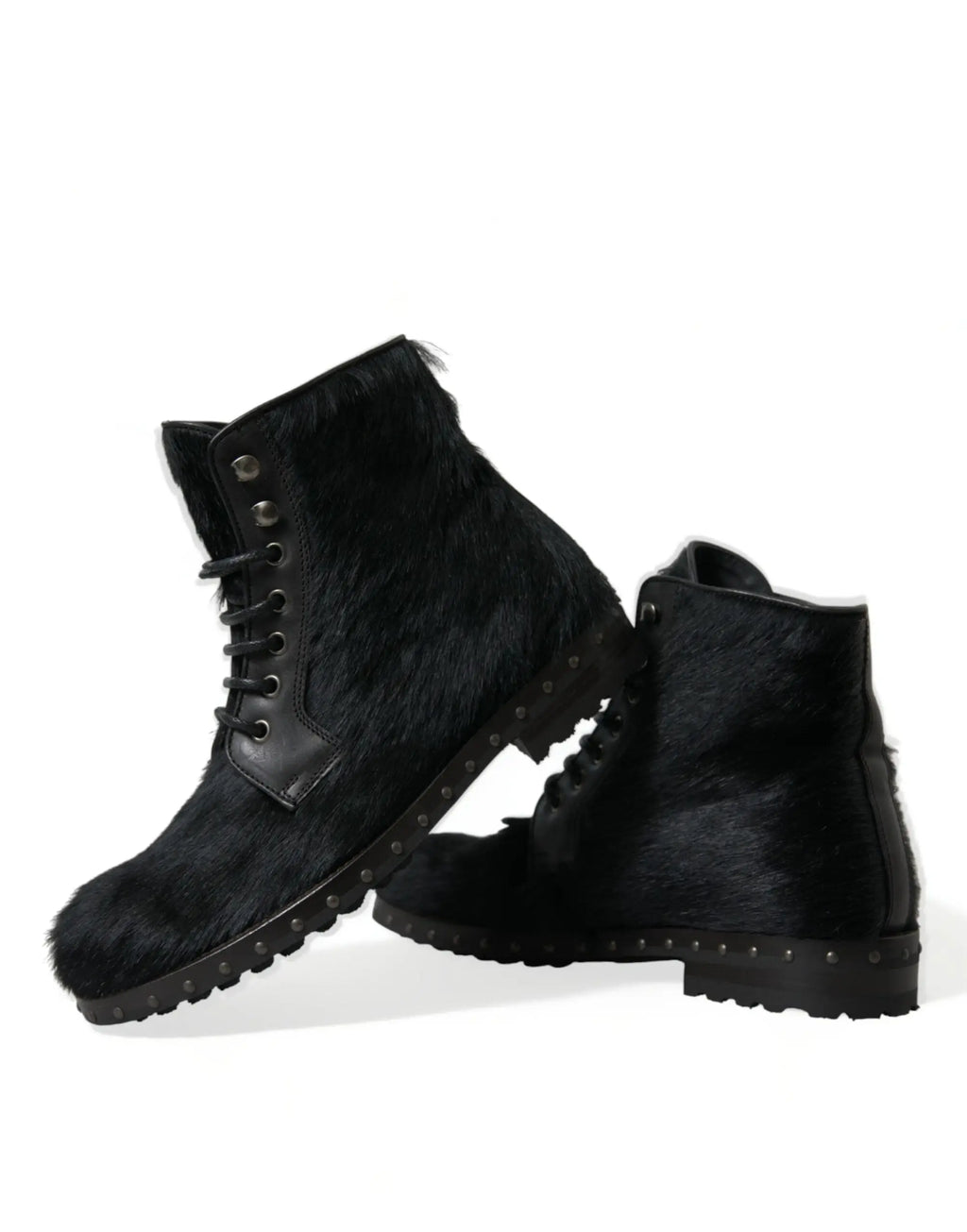 Bottes mi-mollet en cuir pony noire dolce & gabbana avec surface texturée robuste et coutures renforcées sur les côtés