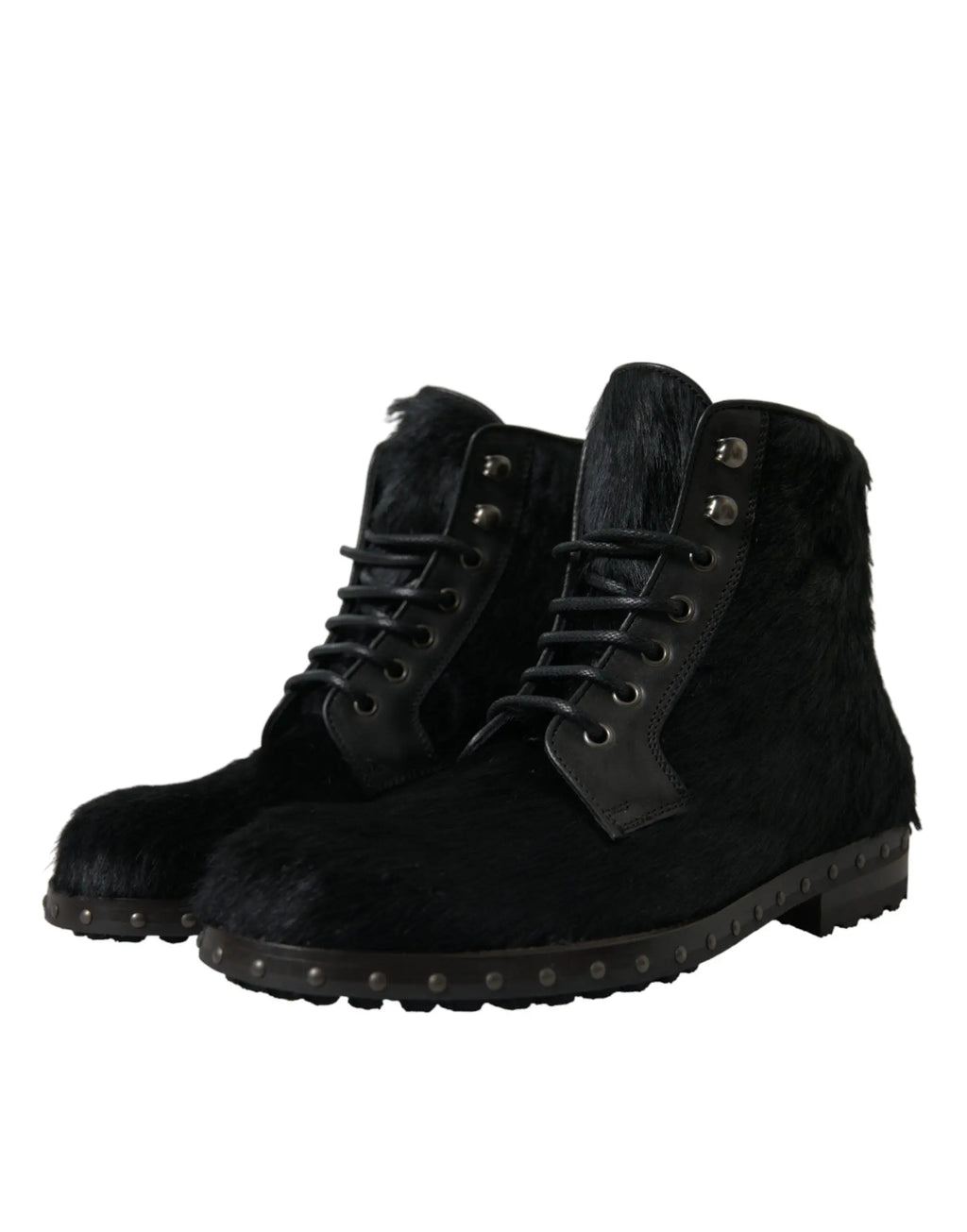 Dolce & gabbana bottes mi-mollet en cuir noir pony style en cuir de vachette avec finition suède et semelles cloutées