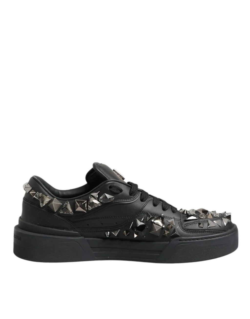Baskets homme dolce gabbana portofino noires en cuir ornées de clous métalliques argentés au bout, œillets et talon