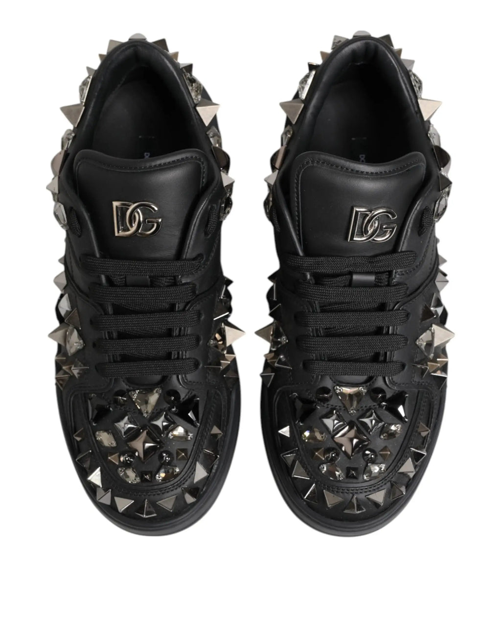 Baskets hommes dolce gabbana portofino noires cloutées avec pointes argentées et détails métalliques