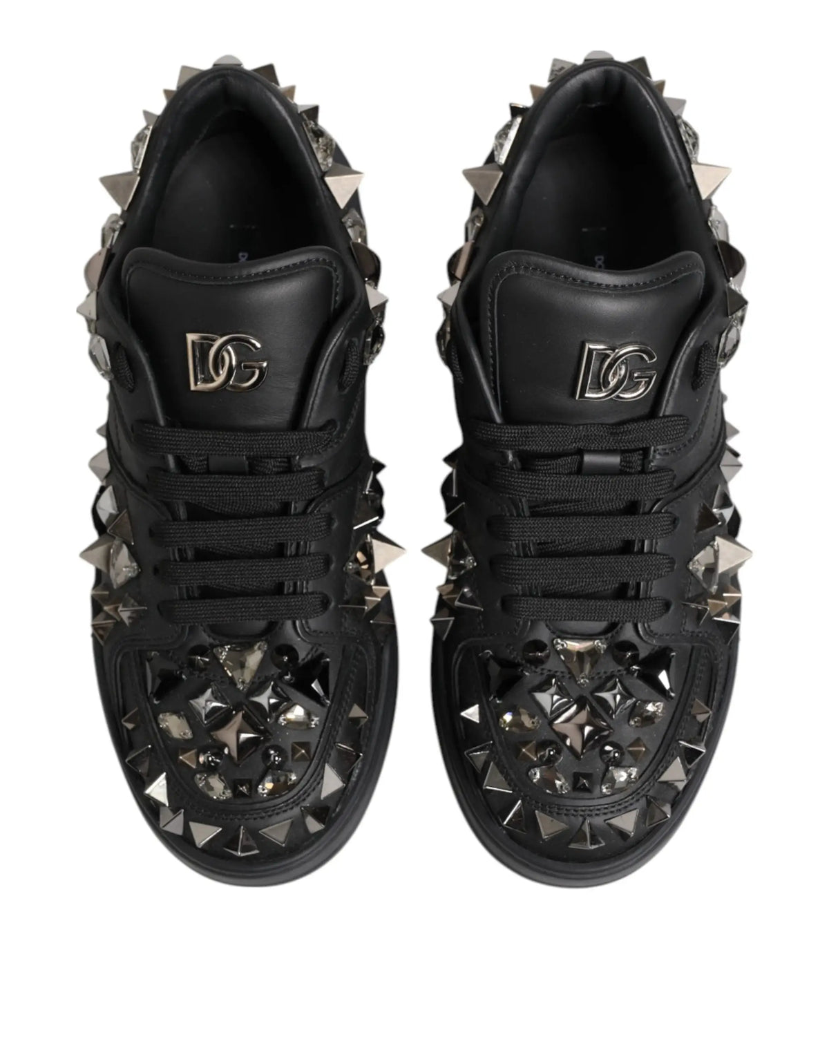 Baskets hommes dolce gabbana portofino noires cloutées avec pointes argentées et détails métalliques