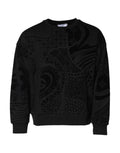 Dolce & gabbana sweat-shirt noir à col rond avec motifs géométriques et floraux en relief dans plusieurs tons de noir