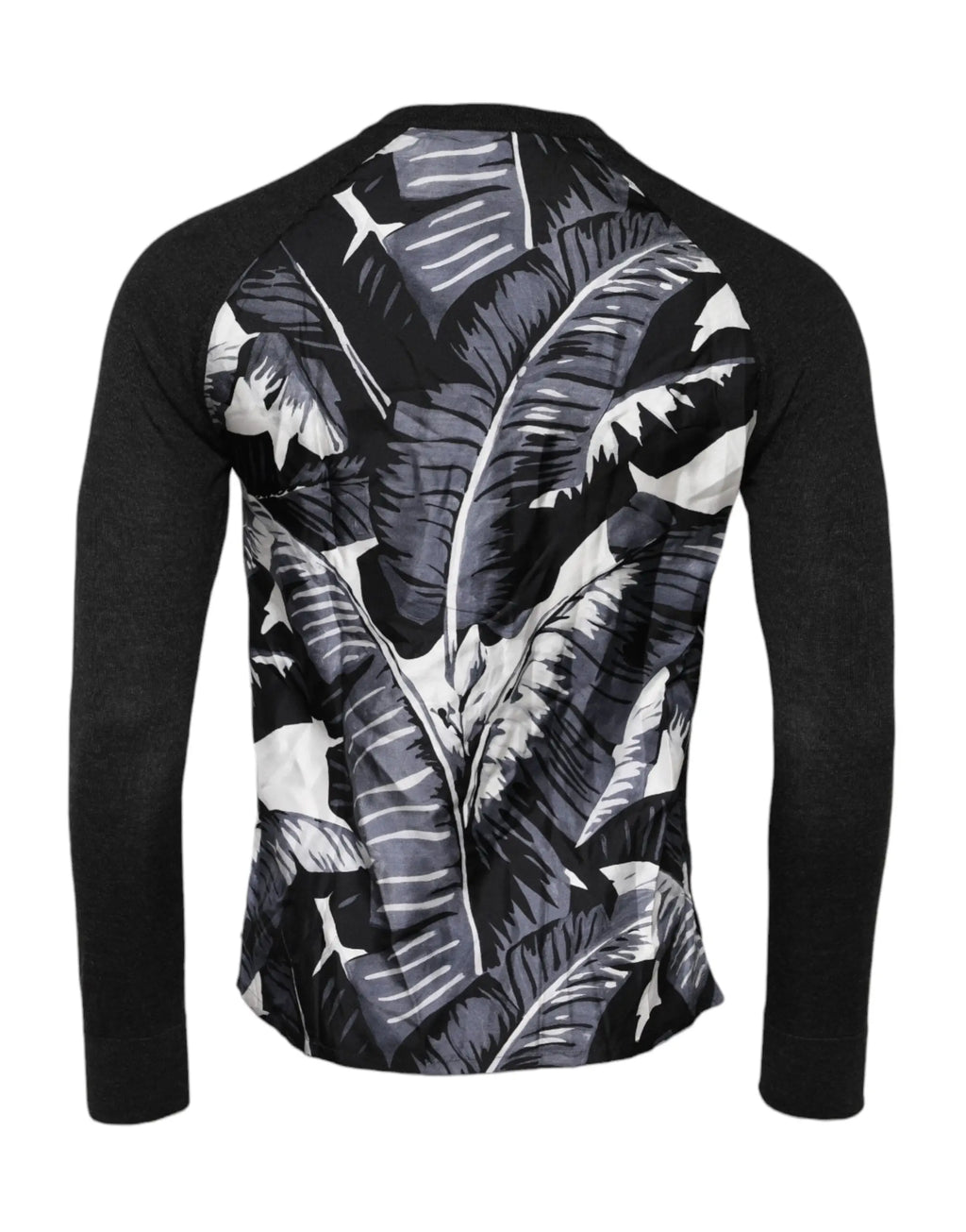 Dos dune pullover dolce & gabbana noir en maille homme avec un motif feuille tropicale monochrome audacieux au dos
