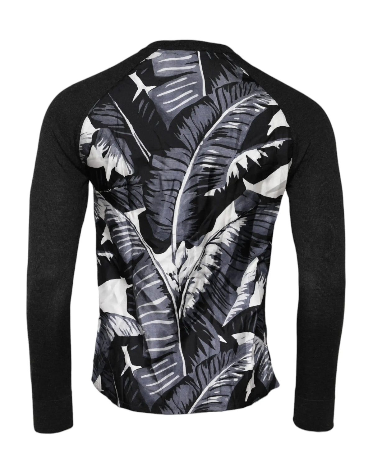 Dos dune pullover dolce & gabbana noir en maille homme avec un motif feuille tropicale monochrome audacieux au dos