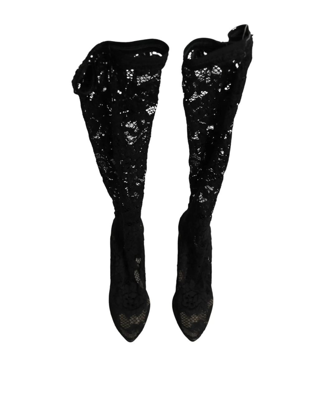 Dolce & gabbana black pumps taormina lace socks boots with intricate black lace thigh-high design and pointed toe
