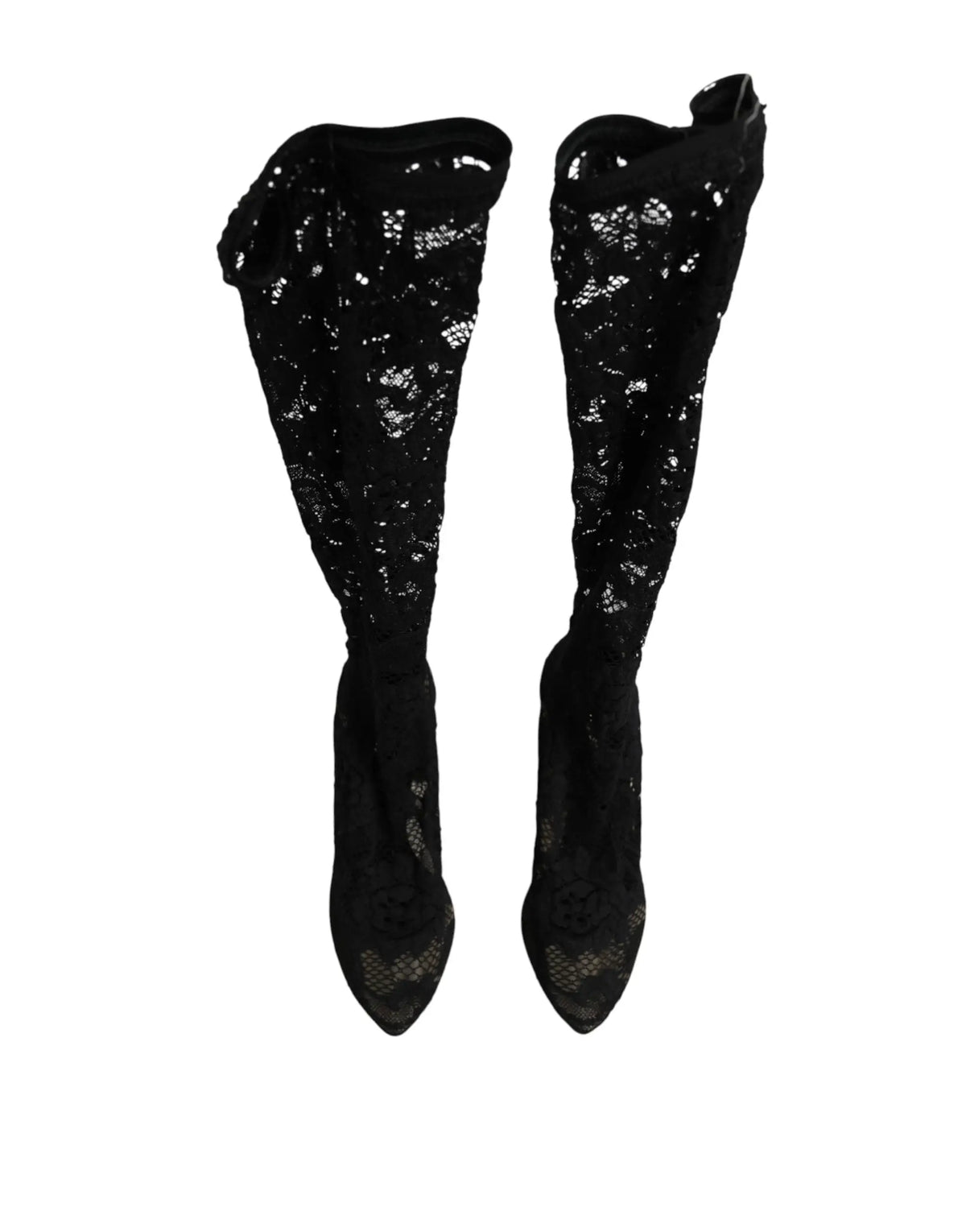 Dolce & gabbana black pumps taormina lace socks boots with intricate black lace thigh-high design and pointed toe