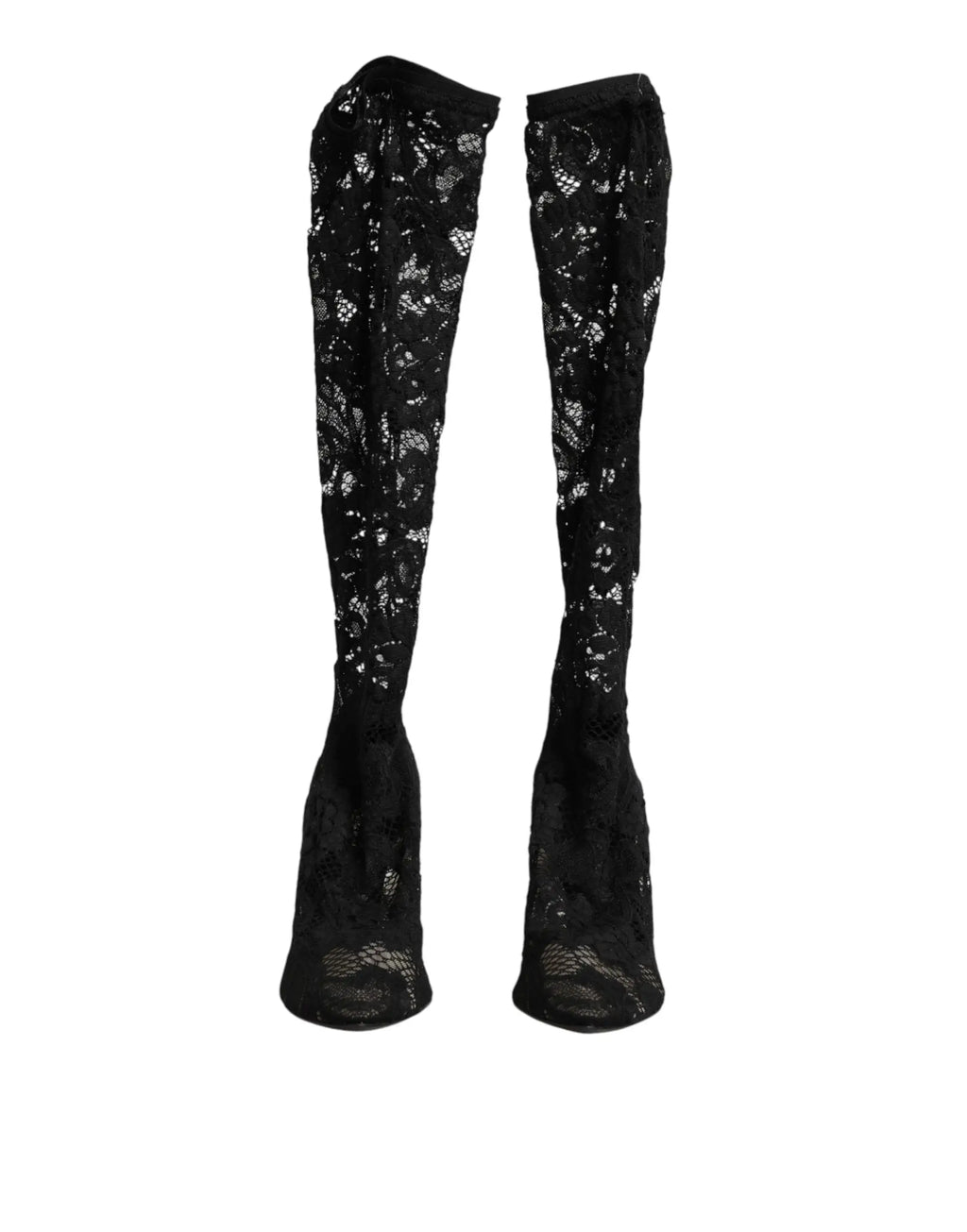 Dolce & gabbana black pumps taormina lace socks boots en dentelle noire avec motif floral et partie mesh évasée