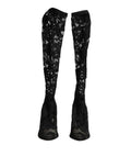 Dolce & gabbana black pumps taormina lace socks boots en dentelle noire avec motif floral et partie mesh évasée