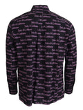 Chemise formelle slim dolce & gabbana noire à manches longues avec imprimé logo blanc répétitif purple