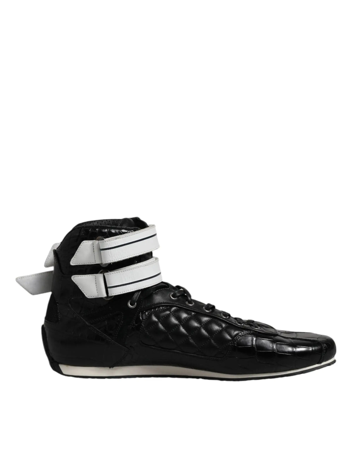 Baskets montantes dolce & gabbana noires en cuir matelassé avec lacets et bandes blanches accentuées