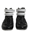 Dolce & gabbana baskets montantes noires en cuir matelassé effet crocodile avec brides blanches et semelle en caoutchouc blanche