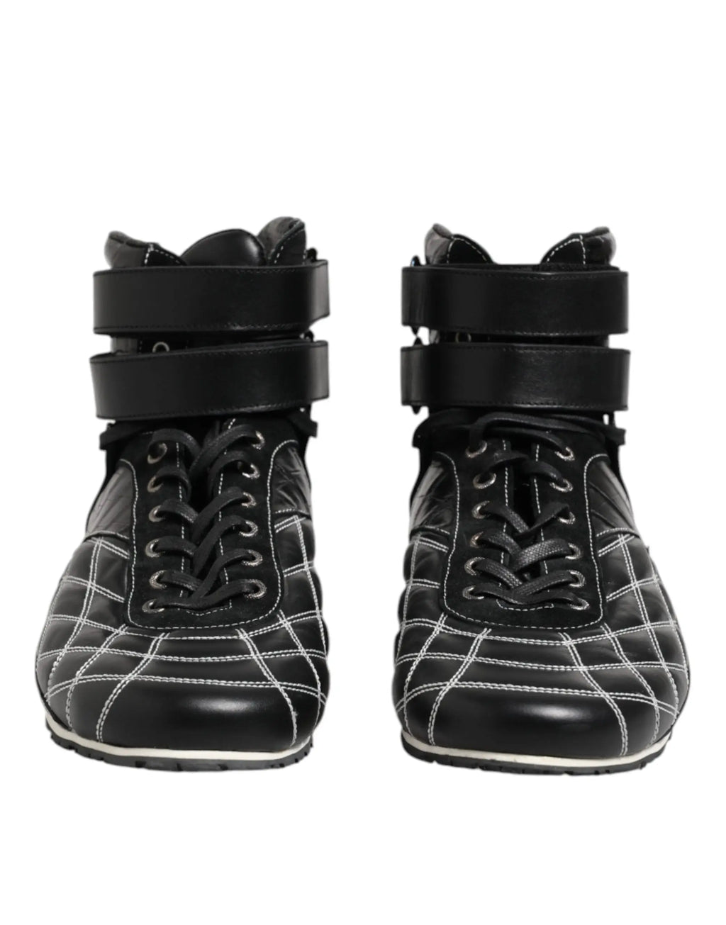 Baskets montantes noires en cuir matelassé avec coutures blanches et deux sangles ajustables dolce gabbana